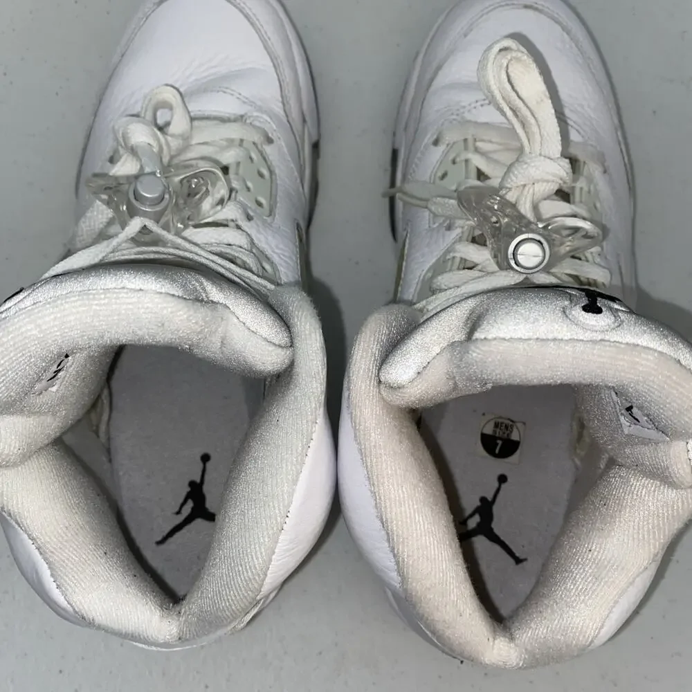 Nike Air Jordan Retro 5 V‎ Metallic White 136027-130 Mens Size 7 Womens 8.5 2015